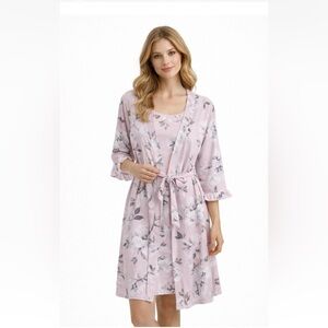 LAURA ASHLEY 2 piece set robe slip nightgown floral sleep lounge sleepwear M